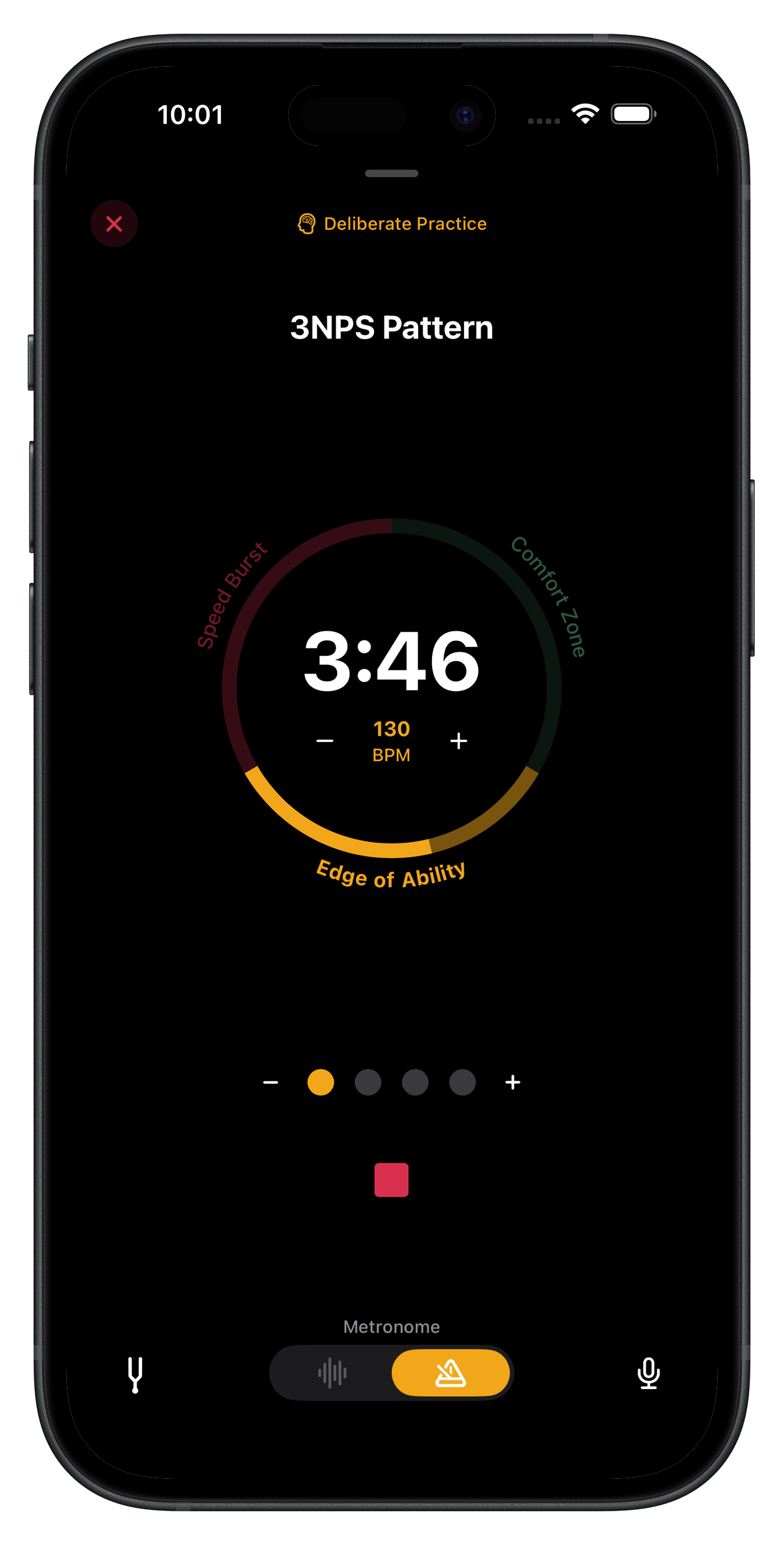 Repétude Deliberate Practice Mode showing Edge of Ability