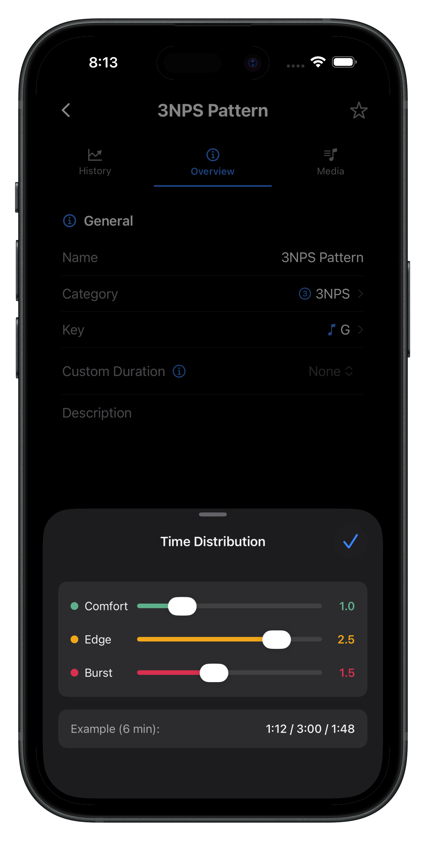 Time distribution settings showing configurable zone weights